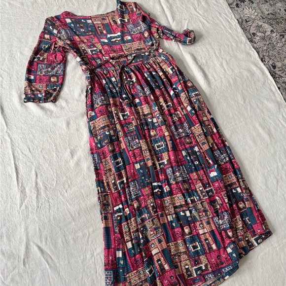 April Cornell Burgundy Patchwork Print Long Sleeve Maxi Dress - Picture 14 of 17